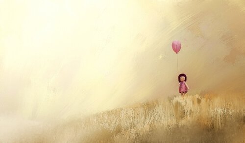 bambina con palloncino rosa