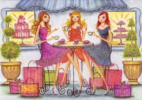 tre ragazze prendono un tè