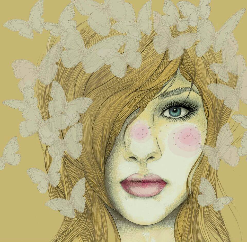 Donna bionda con farfalle