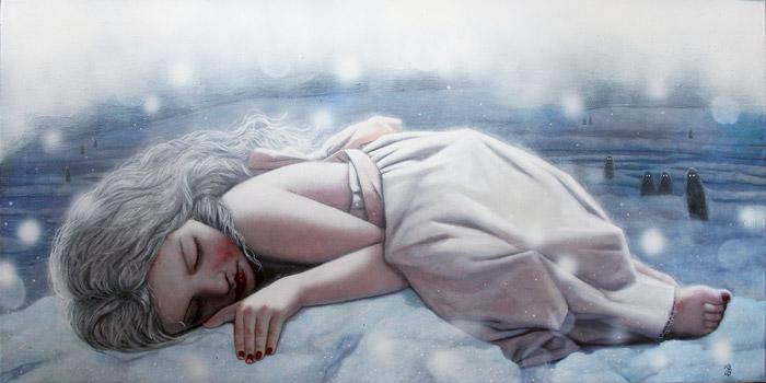 bambina triste su neve