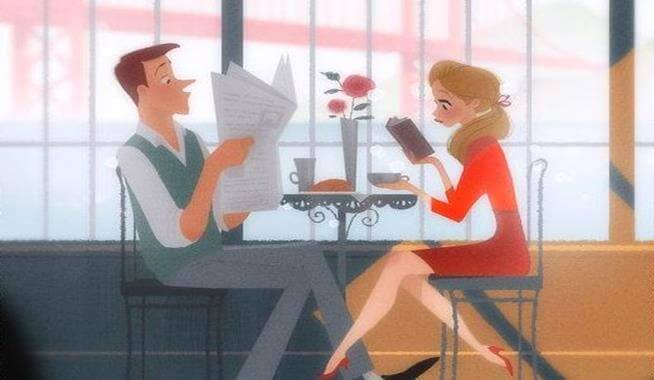 fidanzati leggono al tavolo