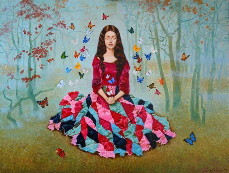 ragazza e farfalle