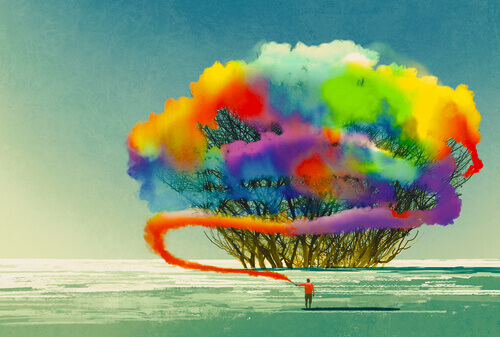 uomo e albero colori arcobaleno personalità