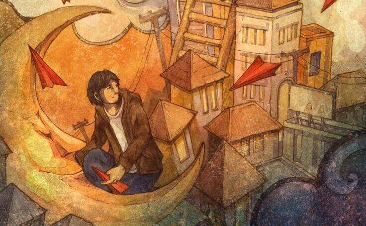 uomo seduto su una scala