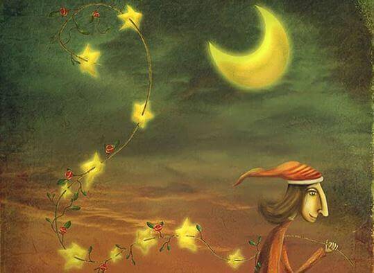 uomo seguito dalle stelle