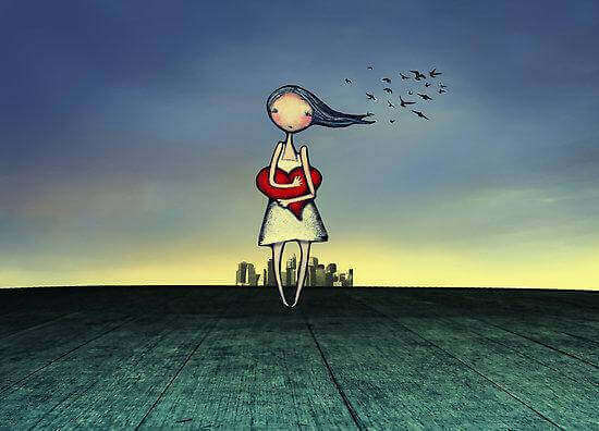 bambina che abbraccia un cuore