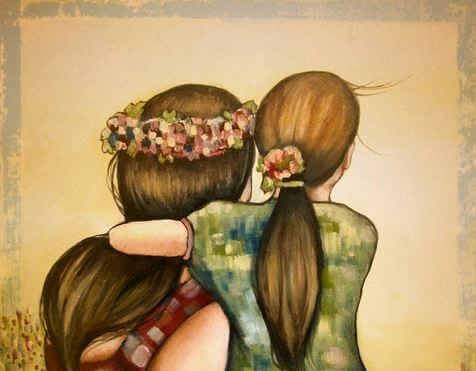 madre e figlia di spalle che si abbracciano