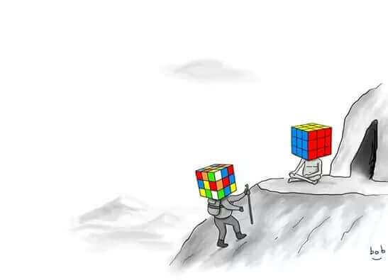 persone con testa a forma di cubo di rubik