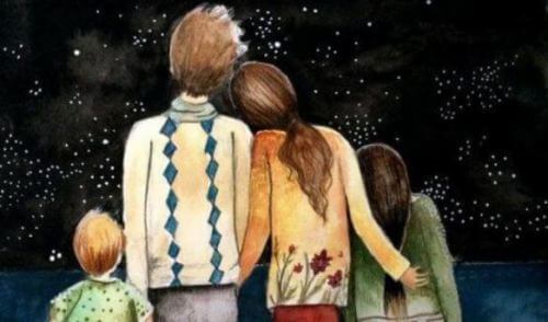 famiglia guarda cielo stellato