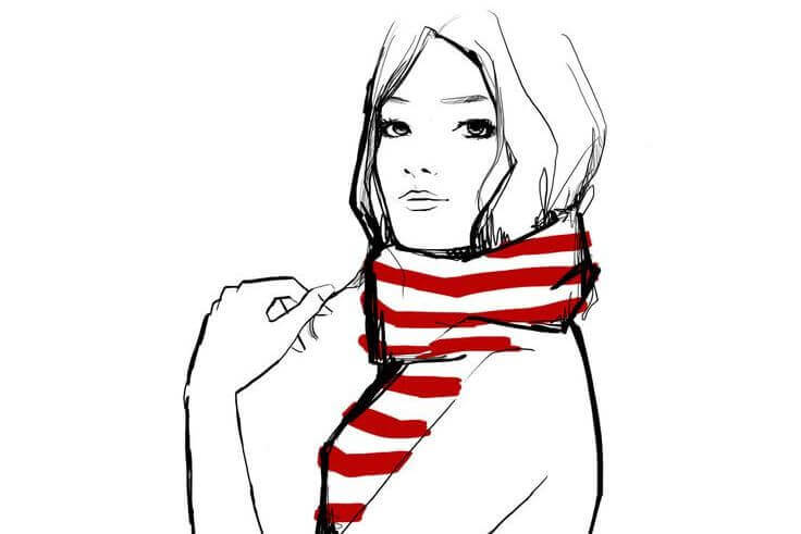 ragazza con sciarpa a righe bianche e rosse