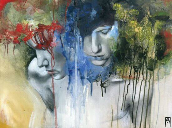 Volti con vernice colorata