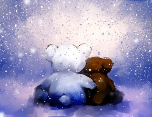 orsi che si abbracciano sotto la neve