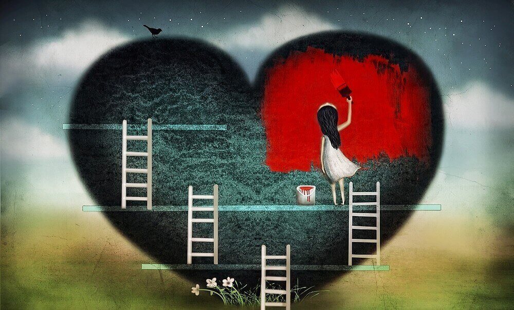 ragazza-dipinge-cuore-rosso