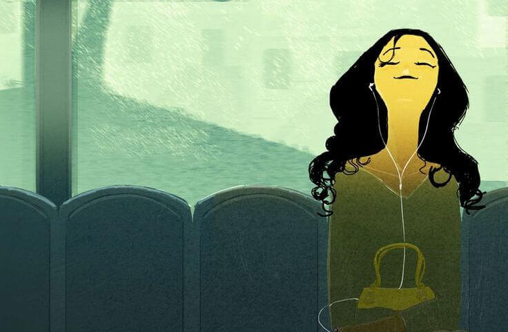 ragazza felice che ascolta la musica