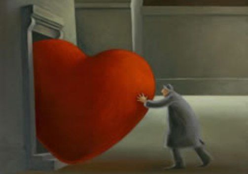 uomo spinge cuore dalla finestra