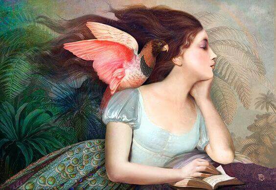amor-proprio-donna-con-uccello-sulla-spalla