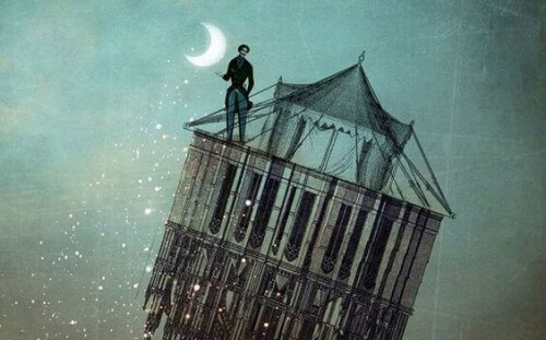 uomo sul tetto di un edificio