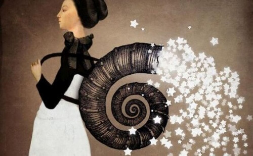 donna con chiocciola da cui escono stelle