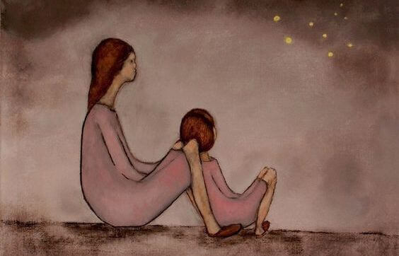 mamma con figlia guardano le stelle