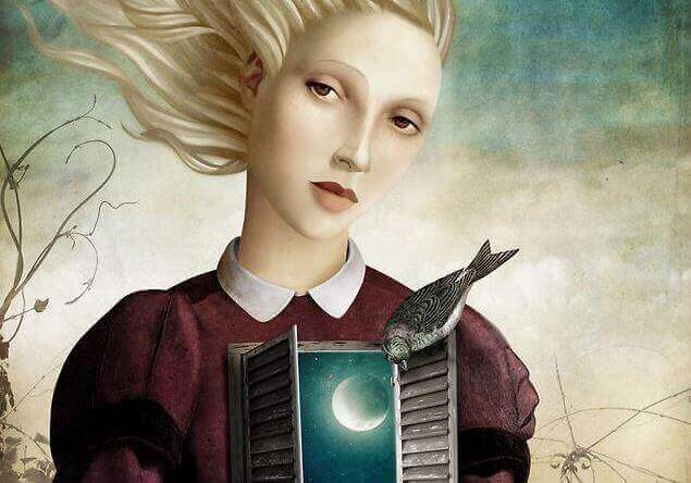 ragazza con cuore a forma di finestra