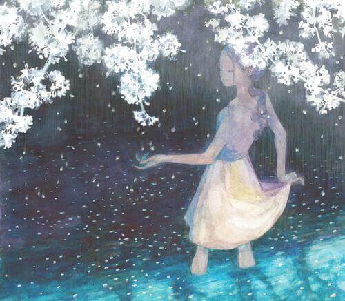 ragazza tra i fiori di ciliegio