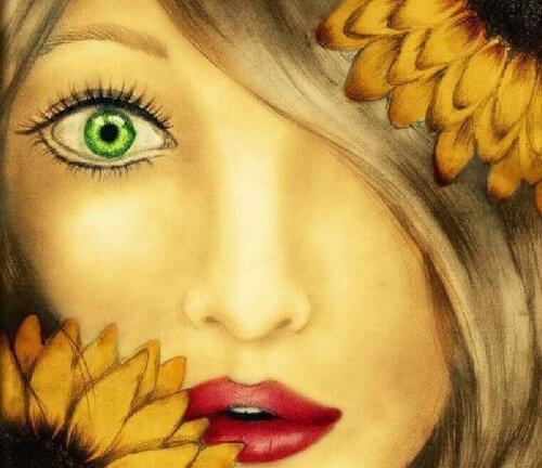 viso di donna e girasoli