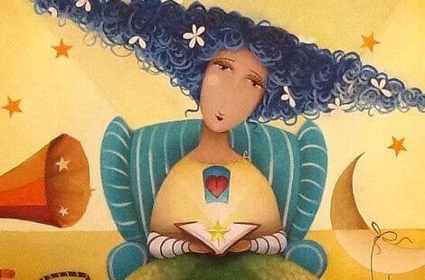 donna con cuore e libro con una stella