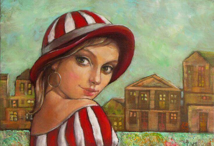 donna con cappello a righe