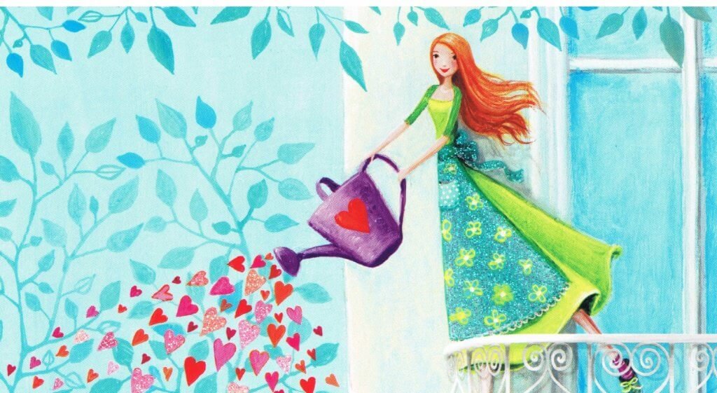 donna inaffia con cuori