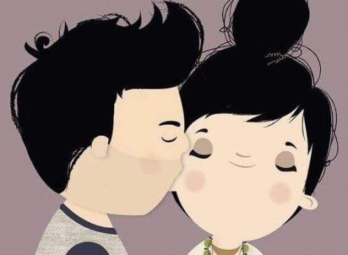 uomo che bacia sulla guancia una donna