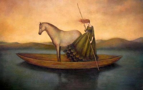 donna e cavallo sulla barca