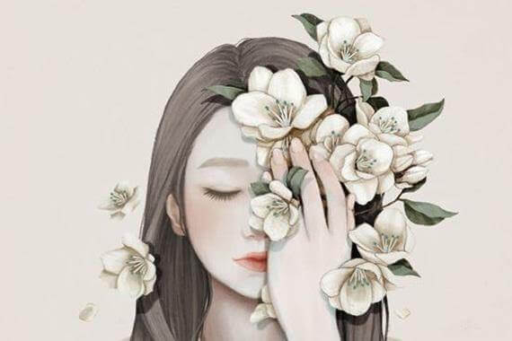 Donna con fiori sul viso