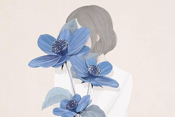 Ragazza con fiori azzurri