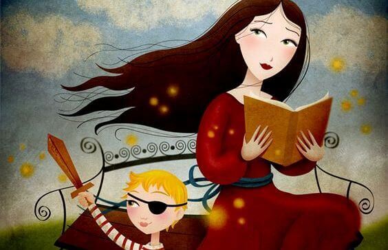 donna-che-legge-un-racconto-a-un-bambino
