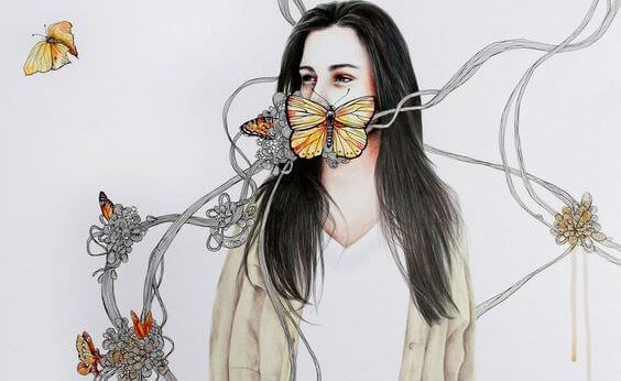 donna-con-farfalle-sulla-bocca