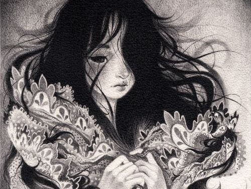 illustrazione-in-bianco-e-nero-di-ragazza-che-soffre