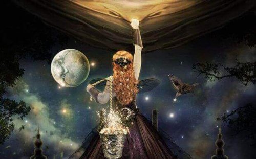 ragazza con secchio pieno di stelle