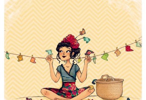 ragazza-afferra-filo-su-cui-sono-stesi-calzini