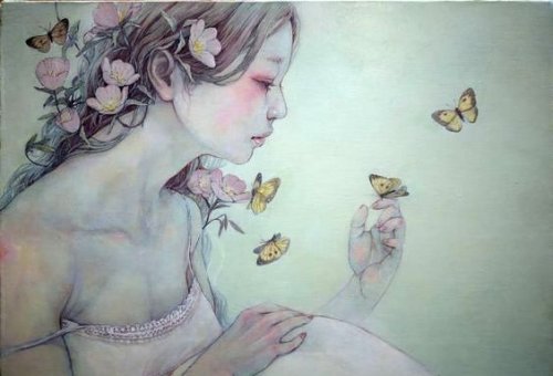 ragazza-con-fiori-in-testa-e-farfalle-intorno