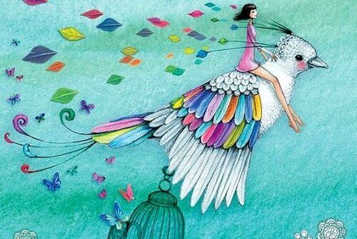 ragazza-su-uccello-colorato