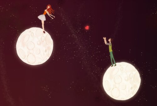 Coppia su pianeti diversi cuore