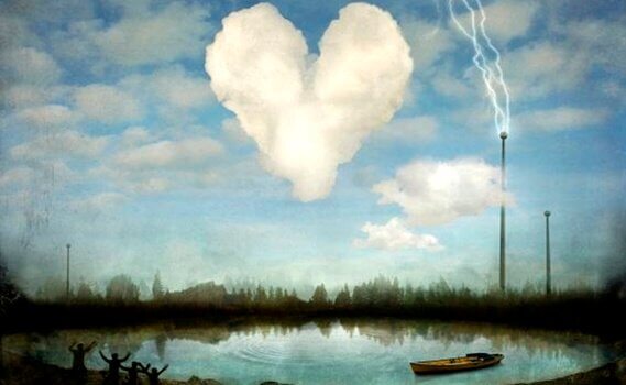 il tempo e i sentimenti nuvola a forma di cuore e barca