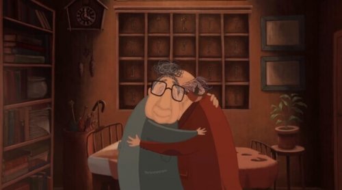 Coppia anziana che si abbraccia e affronta insieme i duri colpi della vita