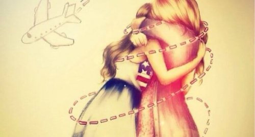 Amiche che si abbracciano e aereo