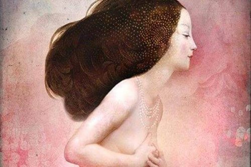 Donna con mani sul seno