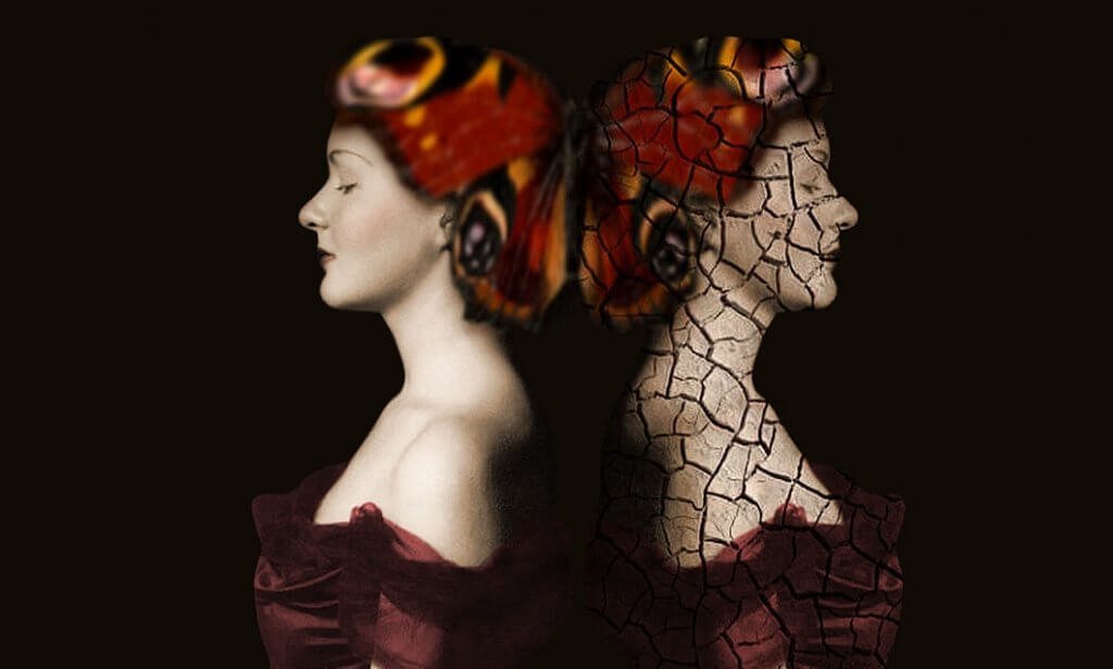 Due donne speculari e di spalle, rappresentano le luci e le ombre