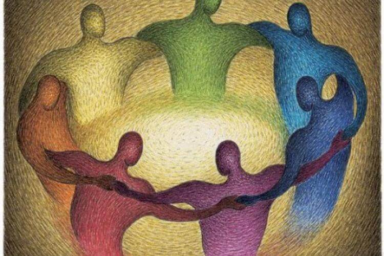 Uomini colorati in cerchio