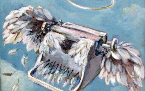 Macchina da scrivere con le ali