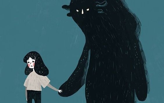 Bambina che prende per mano la sua paura