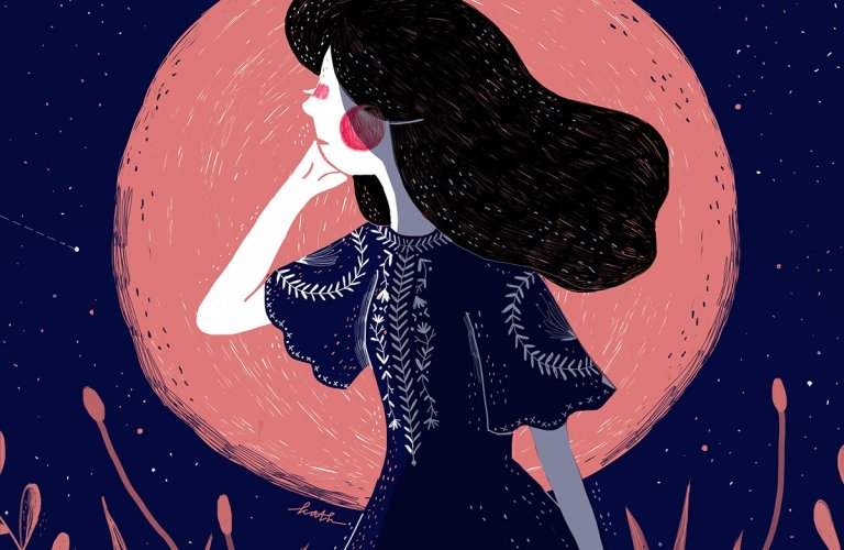 Ragazza e luna rossa